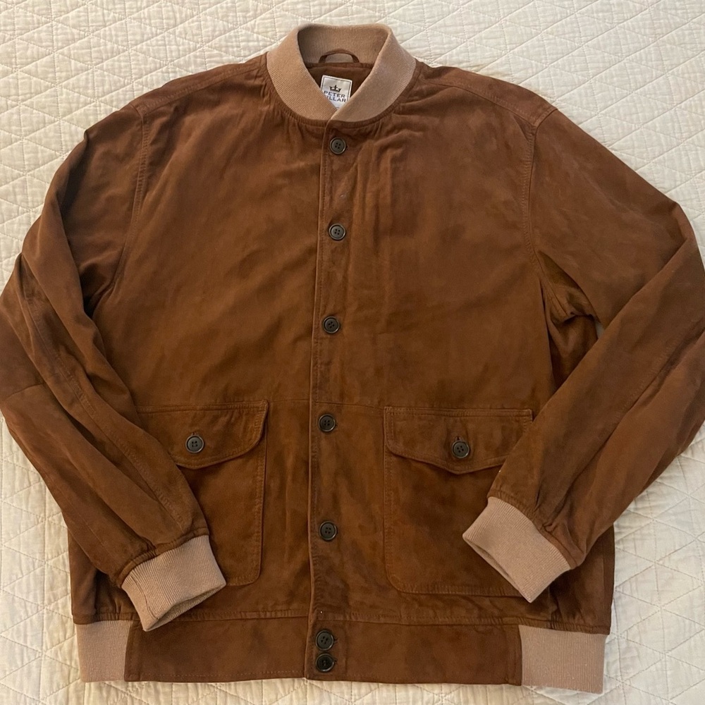 Peter Millar Patch Pocket Butter Soft  Bomber Jacket in Snuff Suede Size XL $998